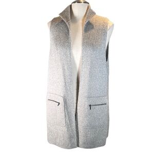 Ann Taylor Taupe Cardigan Knit Sweater Duster Vest Tunic Length Pockets XL